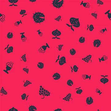 Set Grape fruit, Chestnut, Mulled wine and Beet on seamless pattern. Vector Illustrazione stock