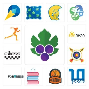 Set of grape leaves, 10 year, basketball tournament, book shop, fortress, arc 無料イラスト素材