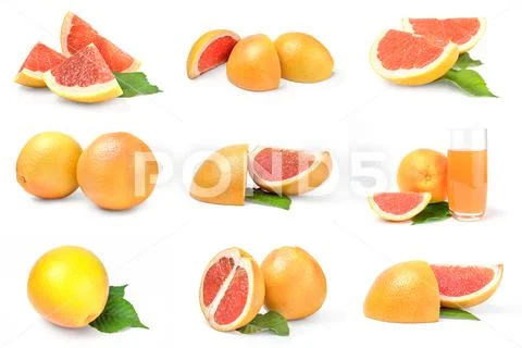 Set of grapefruit close-up isolated on white background Stock Photo ...