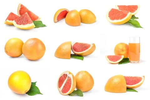 Set of grapefruit close-up isolated on white background Foto stock
