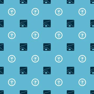 Set Graph, chart, diagram and Digital speed meter on seamless pattern. Vector Stock Illustration