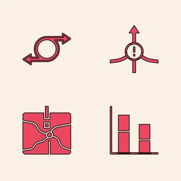 Set Graph, chart, diagram, Arrow, and Intersection point icon. Vector Illustrazione stock