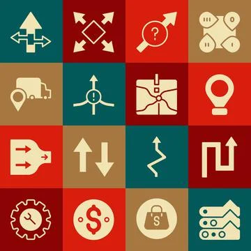 Set Graph, chart, diagram, Arrow, Location, Delivery tracking, and Intersection Illustrazione stock