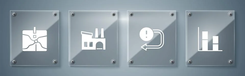 Set Graph, chart, diagram, Arrow, Factory and Intersection point. Square glass Stock Illustration