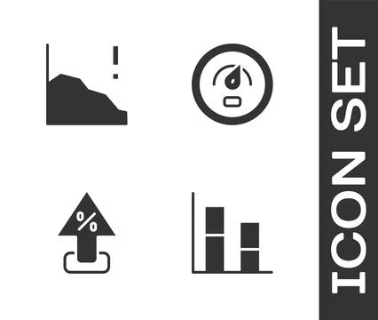 Set Graph, chart, diagram, Financial growth decrease, Percent up arrow and Stock Illustration