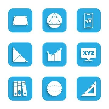 Set Graph, chart, diagram, Geometric figure Sphere, Triangular ruler, XYZ Stock Illustration