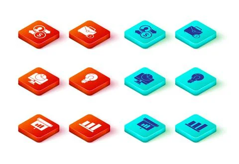 Set Graph, chart, diagram, infographic, Pie, Computer monitor with, Light bulb Stock-Illustration