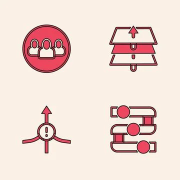 Set Graph, chart, diagram, Project team base, Layers and Arrow icon. Vector イラスト素材