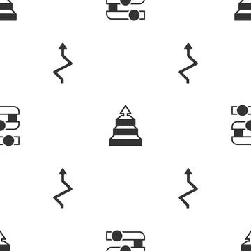 Set Graph, chart, diagram, Pyramid infographics and Arrow on seamless pattern Stock Illustration