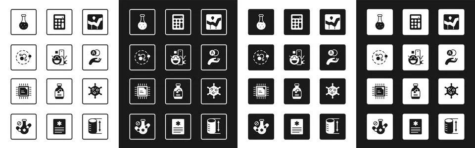 Set Graph chart infographic, Basic geometric shapes, Atom, Test tube, Calcu.. Stock Illustration