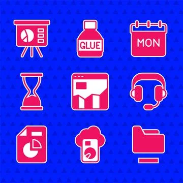 Set Graph chart infographic, Cloud database, Document folder, Headphones, with イラスト素材