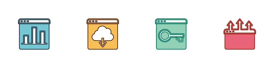 Set Graph chart infographic, Cloud download, Secure your site with HTTPS, S.. イラスト素材