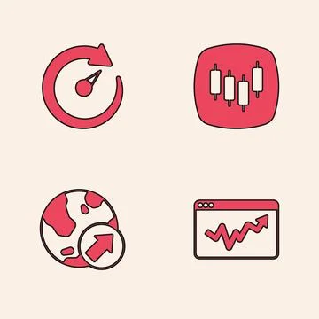 Set Graph chart infographic, Digital speed meter, Browser with stocks marke.. Illustrazione stock