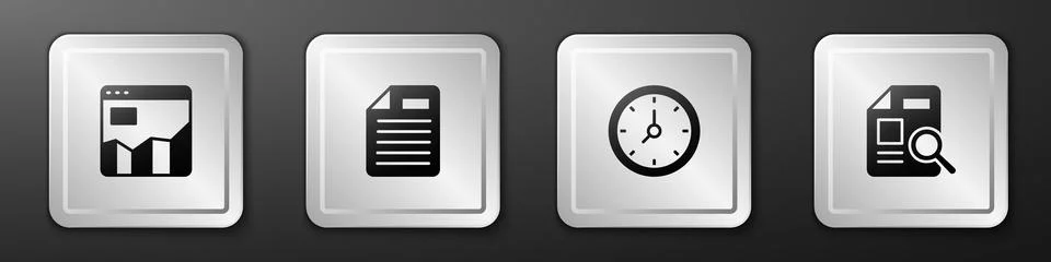 Set Graph chart infographic, File document, Clock and Document with icon. Silver Stock Illustration