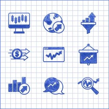 Set Graph chart infographic, Financial growth, Search data analysis, Board with Illustrazione stock