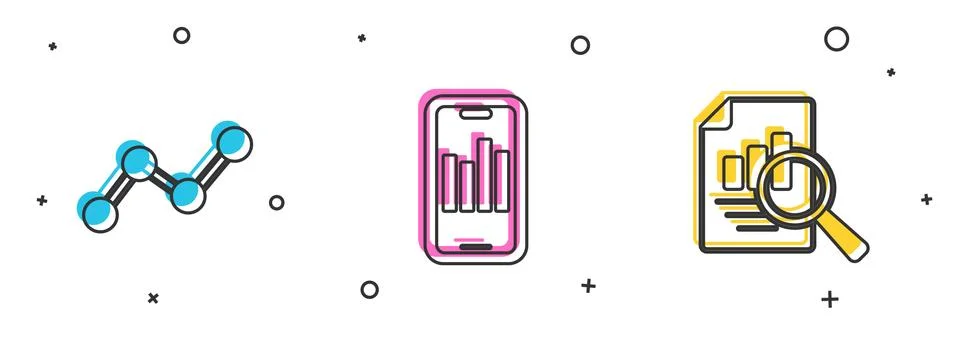 Set Graph chart infographic, Mobile with and Document icon. Vector Illustrazione stock