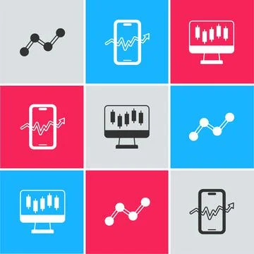 Set Graph chart infographic, Mobile stock trading and Stocks market growth Stock Illustration
