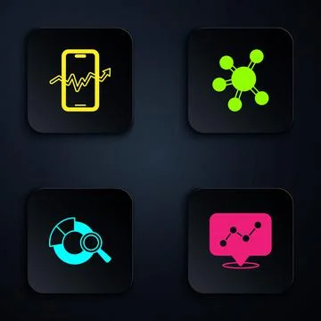 Set Graph chart infographic, Mobile stock trading, Search data analysis and Stock Illustration