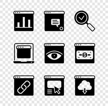 Set Graph chart infographic, New chat messages notification, Magnifying gla.. Illustrazione stock