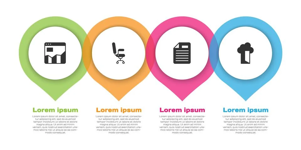 Set Graph chart infographic, Office chair, File document and Cloud database 스톡 일러스트