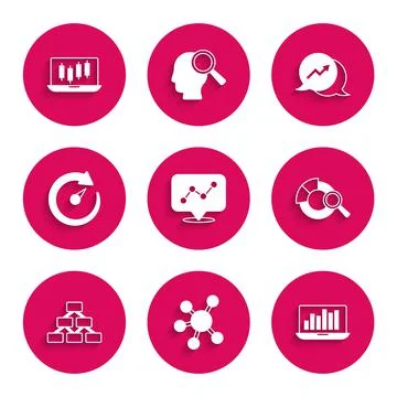 Set Graph chart infographic, Project team base, Laptop with, Search data Illustrazione stock