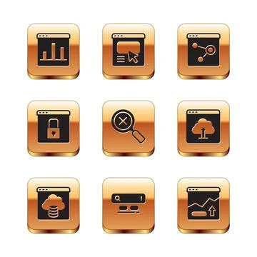 Set Graph chart infographic, Search engine, Magnifying glass and delete, Secure Stock-Illustration