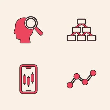 Set Graph chart infographic, Search people, Hierarchy organogram and Mobile Illustrazione stock