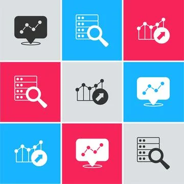 Set Graph chart infographic, Server and Financial growth icon. Vector Illustrazione stock