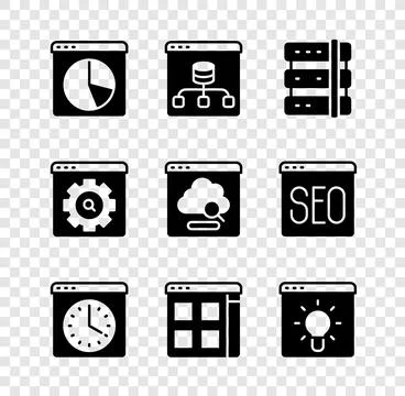 Set Graph chart infographic, Server, Data, Browser window, files, setting a.. Illustrazione stock