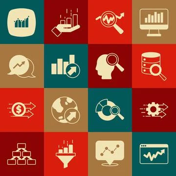 Set Graph chart infographic, Time management, Server, Search data analysis Illustrazione stock