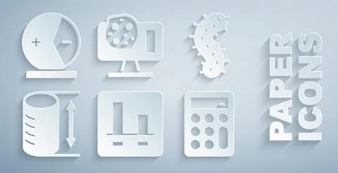 Set Graph chart infographic, Virus, Height geometrical figure, Calculator Stock Illustration