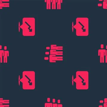 Set Graph, schedule, chart and Users group on seamless pattern. Vector Illustrazione stock