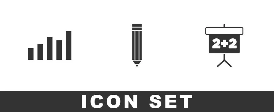 Set Graph, schedule, chart, diagram, Pencil and Chalkboard icon. Vector Illustrazione stock