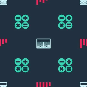 Set Graph, schedule, chart, diagram, Calculator and on seamless pattern. Vector Illustrazione stock