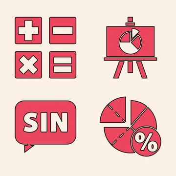 Set Graph, schedule, chart, diagram, Calculator, Chalkboard with diagram and Stock Illustration