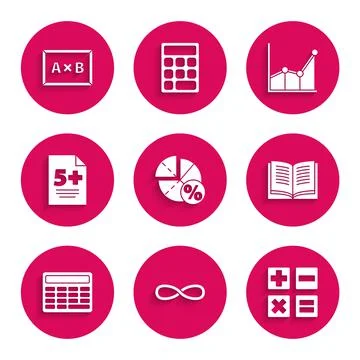 Set Graph, schedule, chart, diagram, Infinity, Calculator, Open book, Test exam イラスト素材