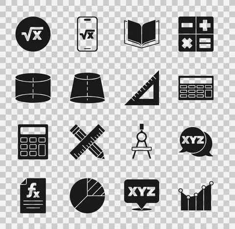 Set Graph, schedule, chart, diagram, XYZ Coordinate system, Calculator, Open Illustrazione stock