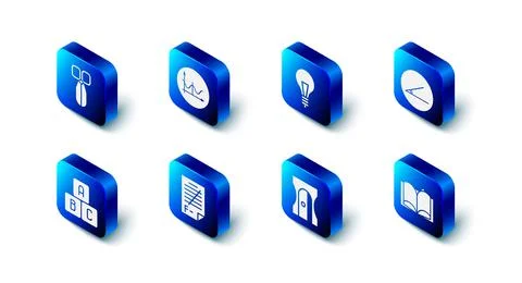 Set Graph, schedule, chart, diagram, Light bulb with concept of idea, Acute Illustrazione stock
