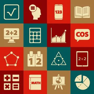 Set Graph, schedule, chart, diagram, Tablet with calculator, Mathematics Stock Illustration