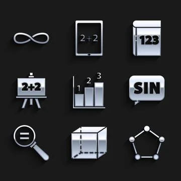 Set Graph, schedule, chart, diagram, Geometric figure Cube, Pentagonal prism Stock Illustration