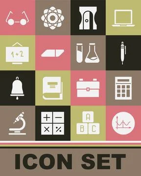 Set Graph, schedule, chart, diagram, Calculator, Pen, Pencil sharpener, Eraser Stock-Illustration