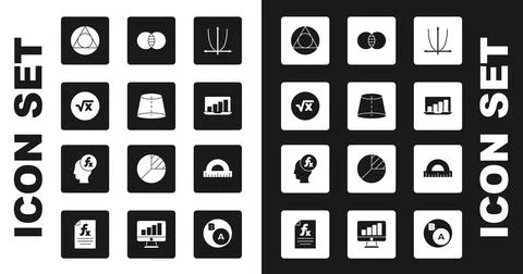 Set Graph, schedule, chart, diagram, Geometric figure, Square root of x glyph Stock Illustration