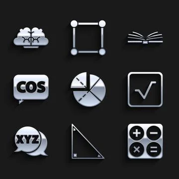 Set Graph, schedule, chart, diagram, Triangle math, Calculator, Square root, XYZ Illustrazione stock