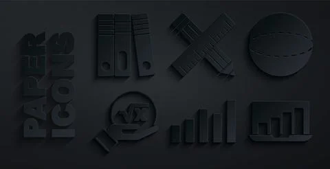 Set Graph, schedule, chart, diagram, Geometric figure Sphere, Square root of x Illustrazione stock