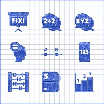 Set Graph, schedule, chart, diagram, Test or exam sheet and pen, Mobile Stock Illustration