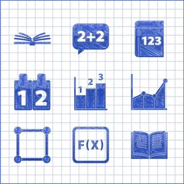 Set Graph, schedule, chart, diagram, Function mathematical symbol, Open book Stock Illustration