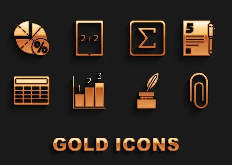 Set Graph, schedule, chart, diagram, Test or exam sheet and pen, Paper clip.. Stock Illustration