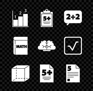 Set Graph, schedule, chart, diagram, Test or exam sheet, Equation solution,.. Ilustração Stock