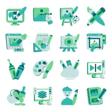 Set of Graphic Design Flat Icons Illustrazione stock
