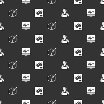 Set Graphic designer, 3D printer software, 3d pen tool and on seamless pattern Stock Illustration